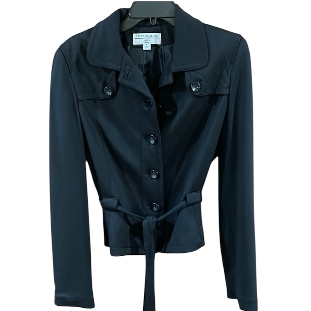 Blackish Navy Belted Jacket Size 8 by Sharagano Suits